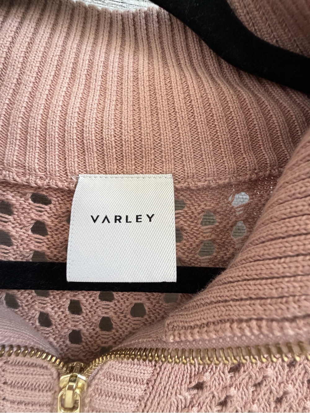 Medium Anthropologie Varley Gaines half zip sweater knit short sleeves tan beige - Picture 6 of 16
